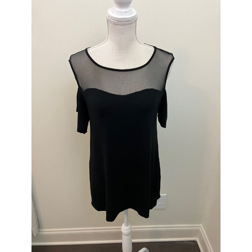 Loveappella Sheer & Cold Shoulder Black Top Size Large
